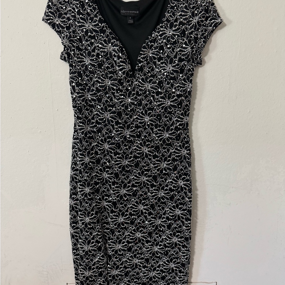 Connected Apparel (Dress Barn) Black and Silver Midi Dress